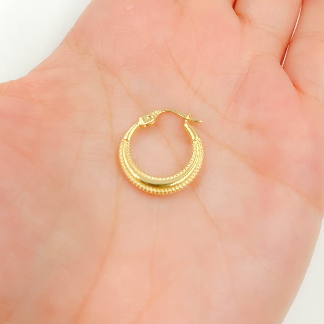 GER149. 14K Solid Gold Textured Hoop