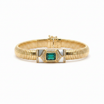 Load image into Gallery viewer, CB97170EM8X6. 14k Solid Gold Diamond, Emerald, and Mother of Pearl Fancy Bracelet