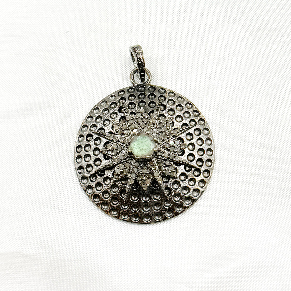 DP272. Diamond Sterling Silver Round Star Pendant with Gemstone