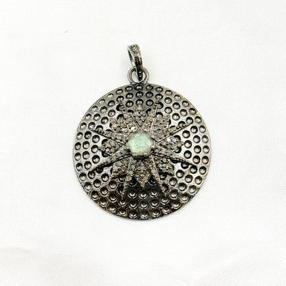 DP272. Diamond Sterling Silver Round Star Pendant with Gemstone
