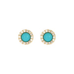 Load image into Gallery viewer, EFC53243TQ. 14K Solid Yellow Gold Diamond and Turquoise Round Stud Earring