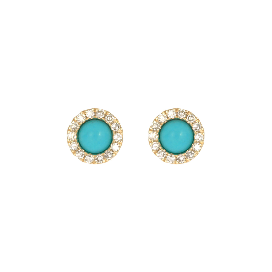 EFC53243TQ. 14K Solid Yellow Gold Diamond and Turquoise Round Stud Earring