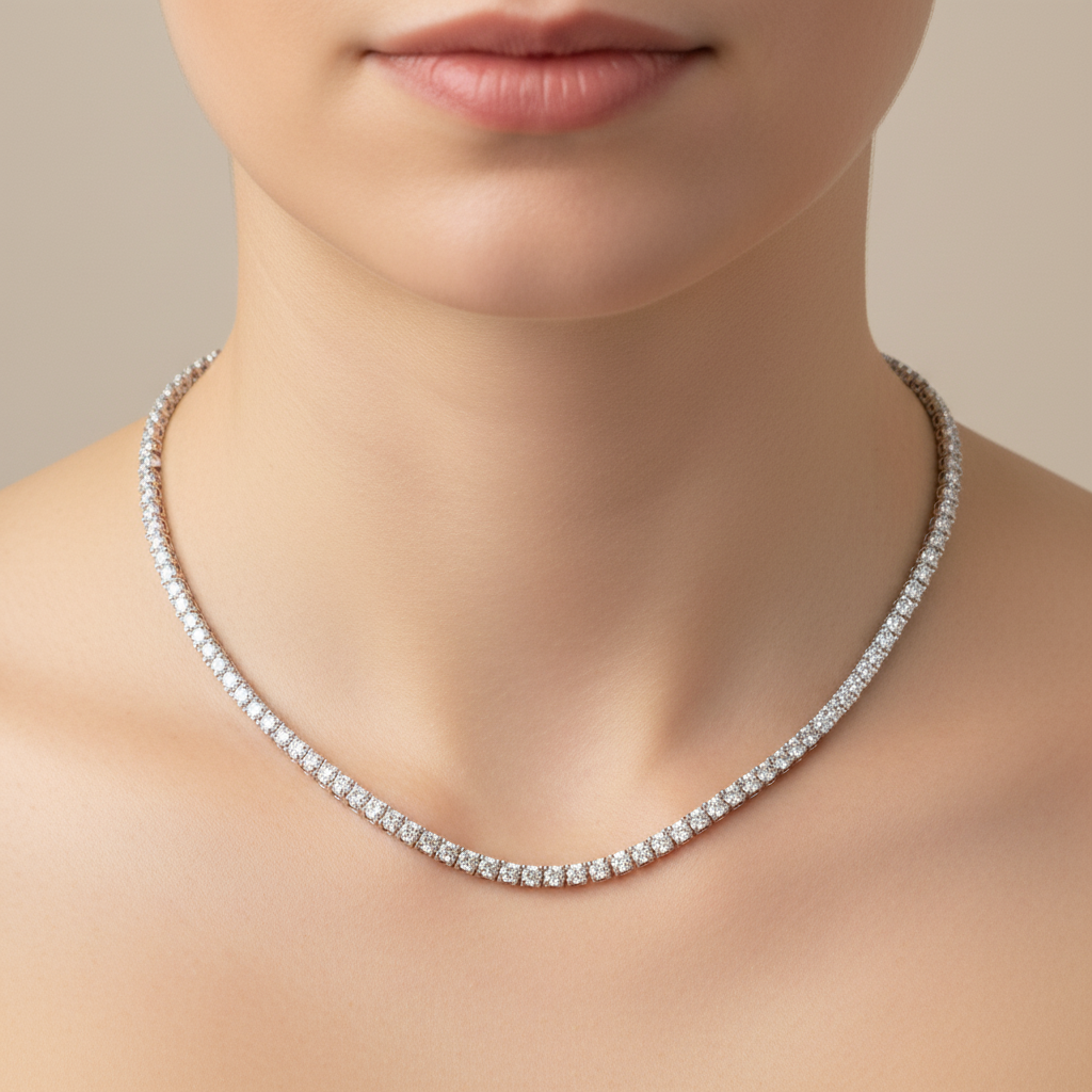 NFP71363. 14K Solid Gold Diamond Tennis Necklace