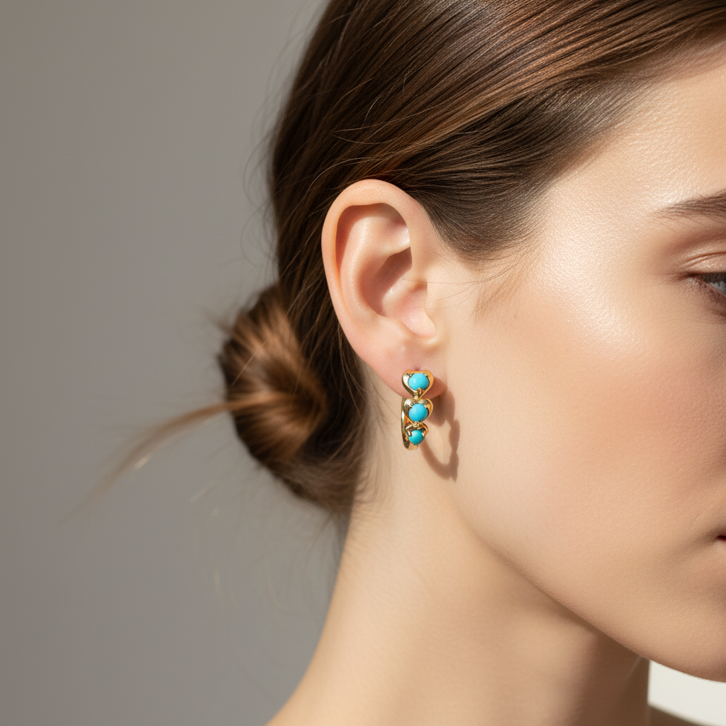 EHZ57588. 14K Solid Gold Fancy Gemstone Hoops