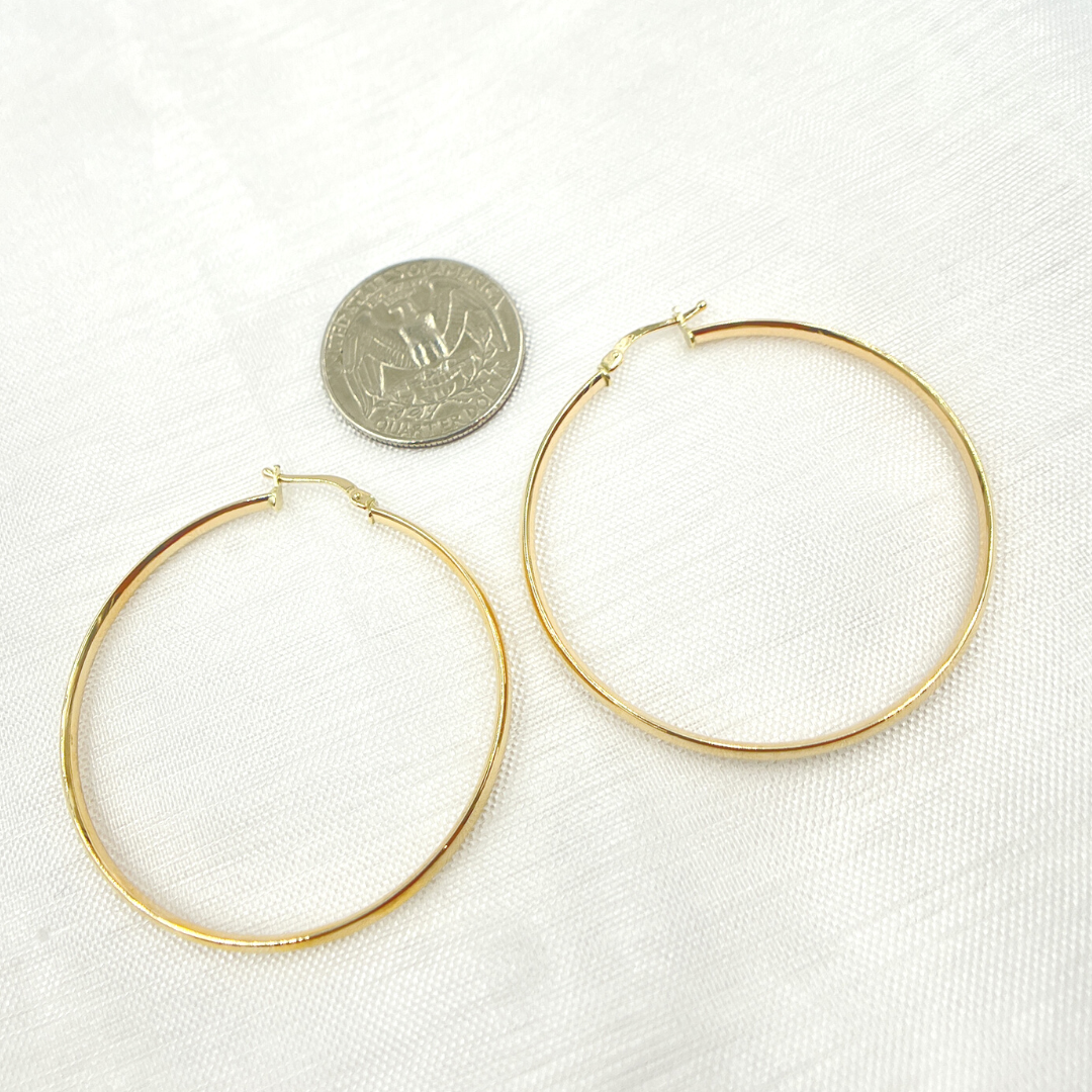 GER159. 14K Solid Gold Hollow Smooth Hoop