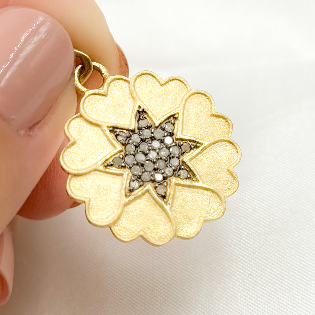 DP775. Diamond Sterling Silver Round Flower Pendant