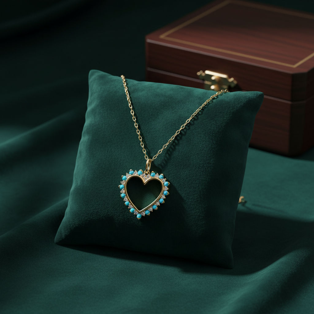PHB38668TQ. 14K Solid Gold Diamond & Turquoise Pendant