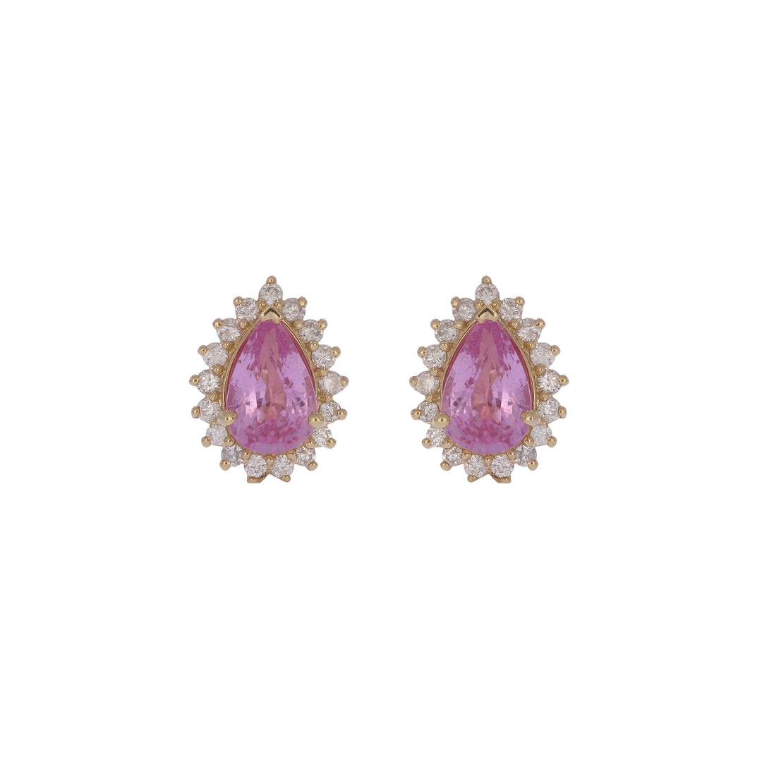 CE96380PS6X4. 14K Solid Gold Pink Sapphire and Diamond Drop Stud Earrings