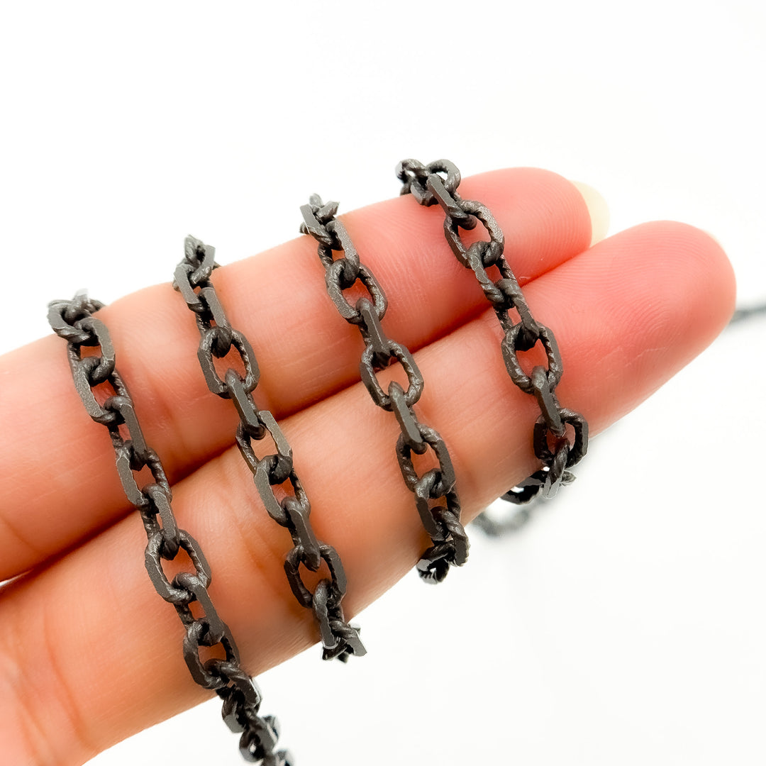 V33BRM. Black Rhodium Matte Sterling Silver Diamond Cut Cable Link Chain