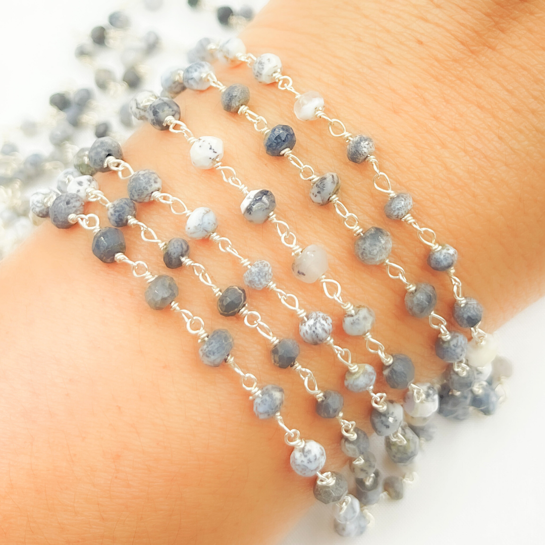 DEN14. Dendrite Opal 925 Sterling Silver Wire Chain