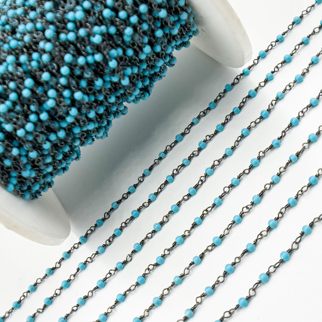 Buy Now Turquoise Wire Wrap Chain made with Black Rhodium 925 Silvers