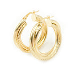 Load image into Gallery viewer, 15850019628. 14K Solid Gold Fancy Twist Double Hollow Hoop Earrings

