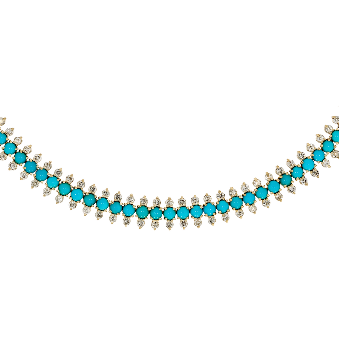 NFP72500TQ. 14K Solid Gold Diamond and Turquoise Fancy Necklace
