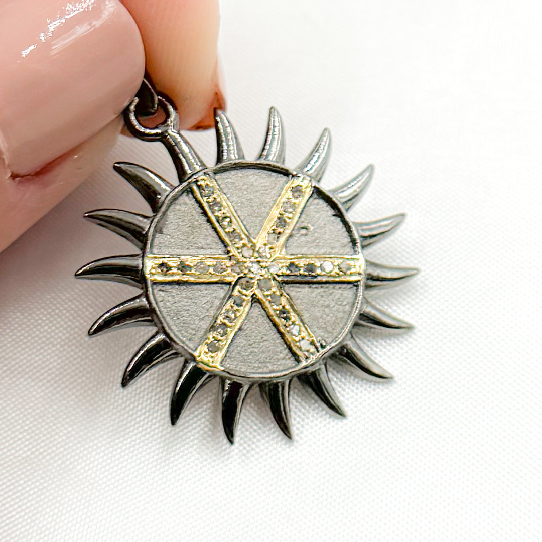 DP650. Diamond Sterling Silver Round Sun Pendant