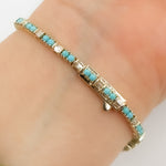 Load image into Gallery viewer, BTO65046TQ. 14K Solid Gold Diamond Baguette and Turquoise Fancy Bracelet