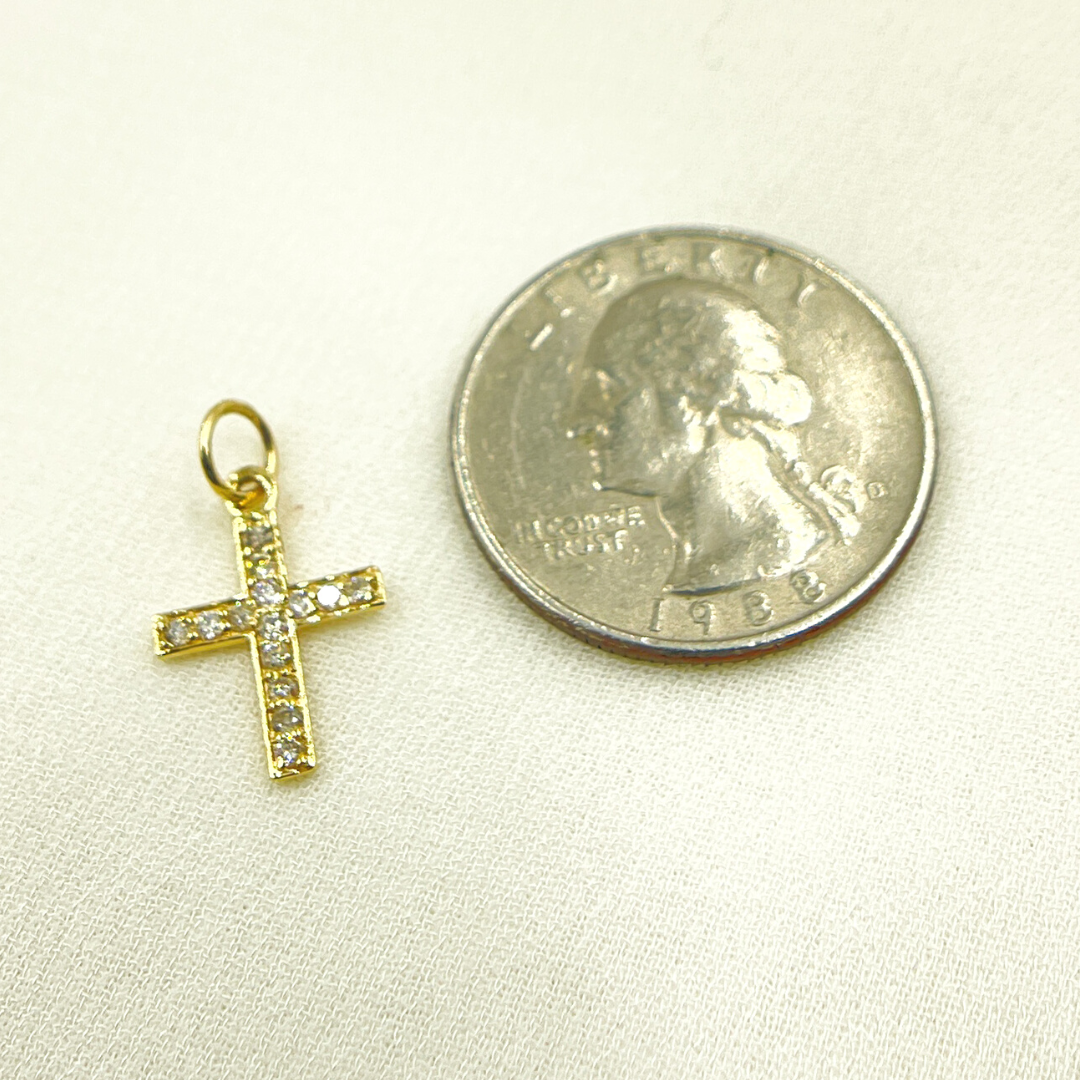 Solid Gold Cross Charm in Diamond, Ruby, Blue Sapphire and Emerald