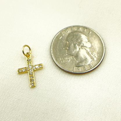 Solid Gold Cross Charm in Diamond, Ruby, Blue Sapphire and Emerald