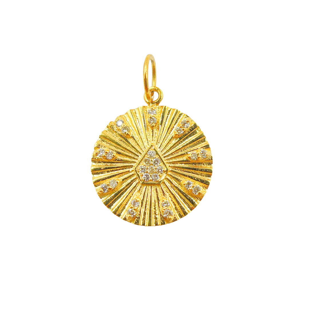 14K Solid Gold with Diamonds Circle Charm. GDP212