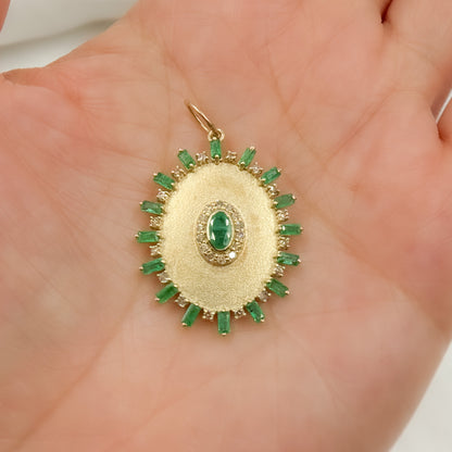 GDP565. 14K Solid Gold Diamond and Gemstone Oval Charm