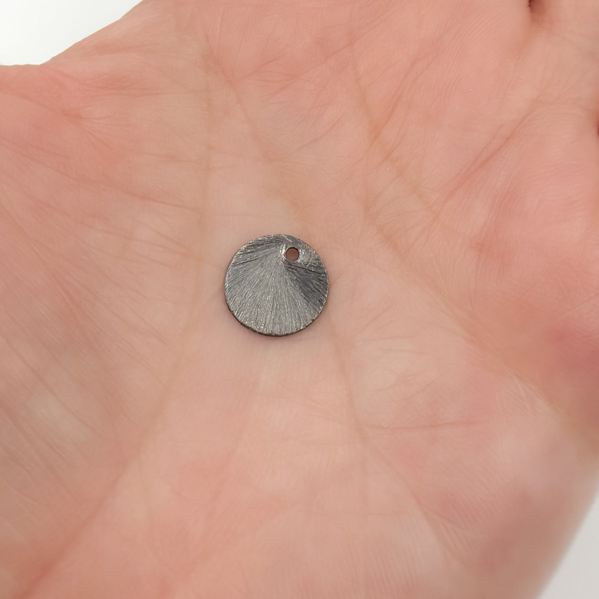 12MM Black Rhodium Sterling Silver Brushed Round Flat Disc Charm with a Single Hole