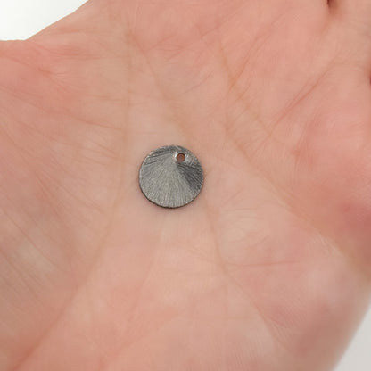 12MM Black Rhodium Sterling Silver Brushed Round Flat Disc Charm with a Single Hole
