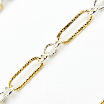 XM/1931K/SP. 14K Gold Filled and Sterling Silver Knurled Link Chain