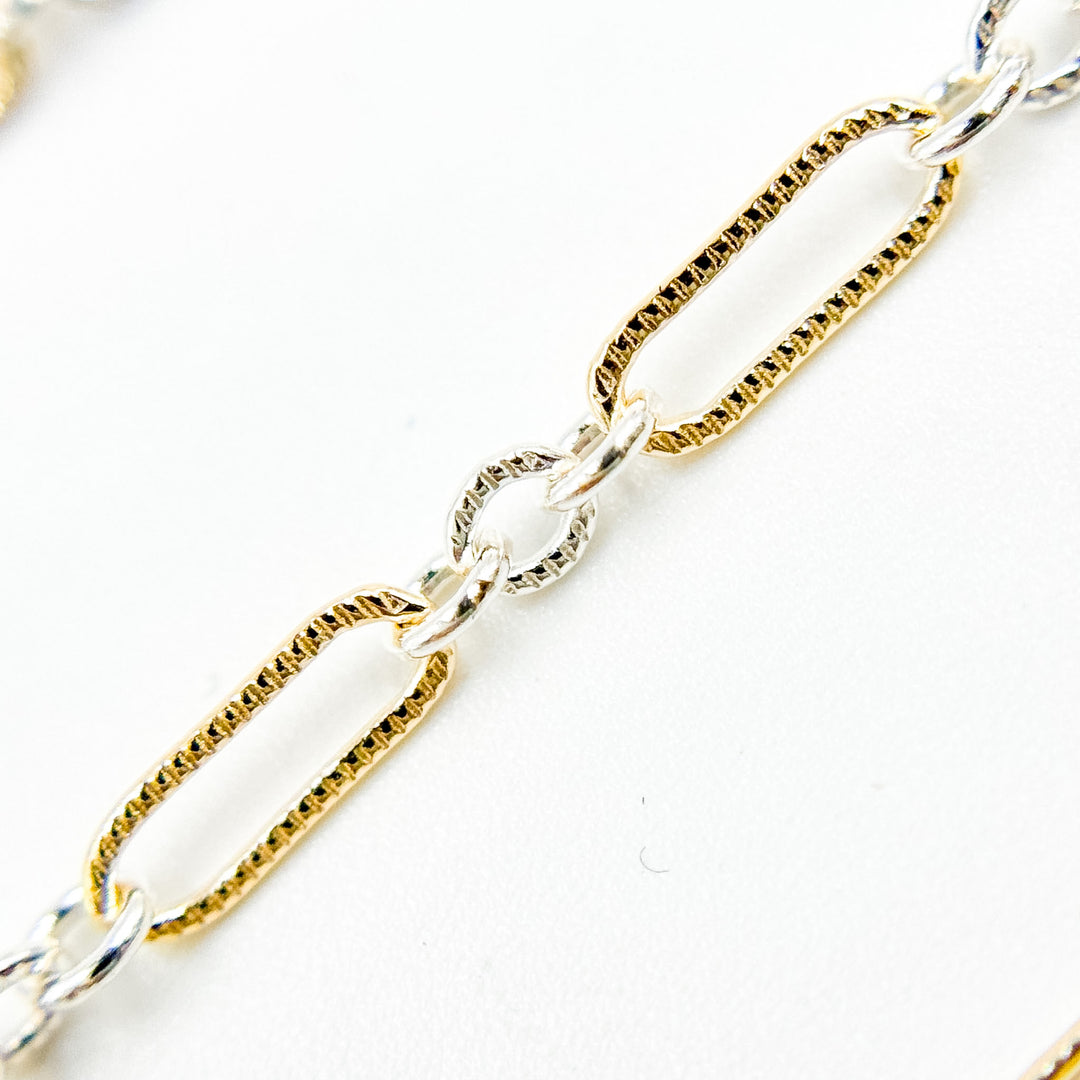 XM/1931K/SP. 14K Gold Filled and Sterling Silver Knurled Link Chain – Long & Short Pattern