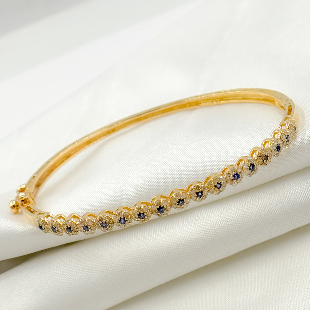 14K Solid Gold Bangle with Diamonds and Stones. KG248