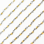 Load image into Gallery viewer, PYR14. Black Rhodium Sterling Silver and Gold Pyrite Wire Wrapped Beads Chain
