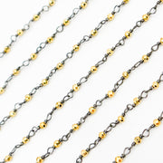 Black Rhodium Sterling Silver and Gold Pyrite Wire Wrapped Beads Chain