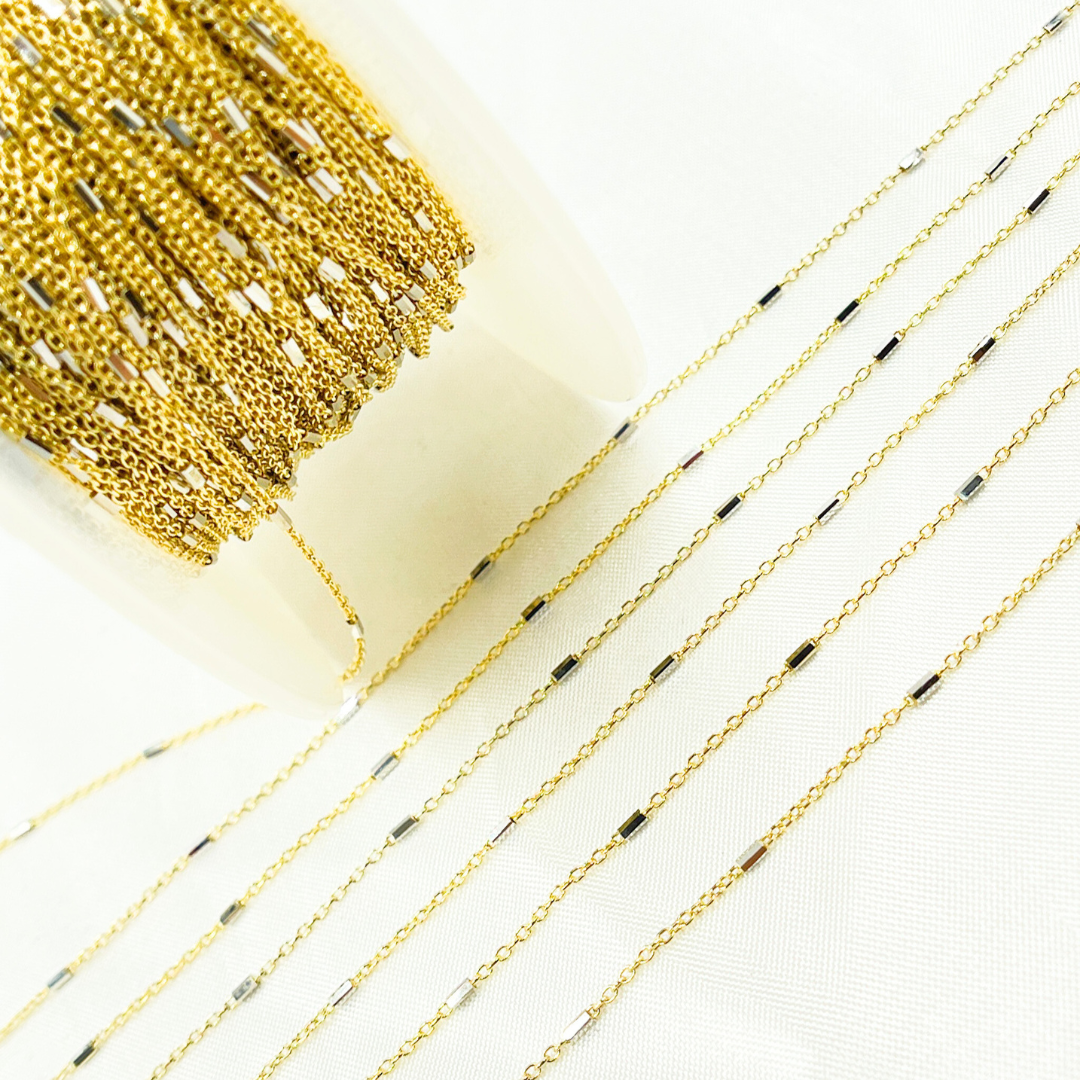 025R02E2CNP0B8Lbyft. 14k Solid Gold Tube Satellite Two Tone Chain