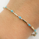 Load image into Gallery viewer, BFG61255TQ. 14K Solid Gold Diamond  and Turquoise Fancy Bracelet