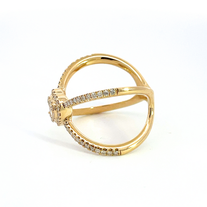 14K Solid Gold Diamond Cross Heart Ring.