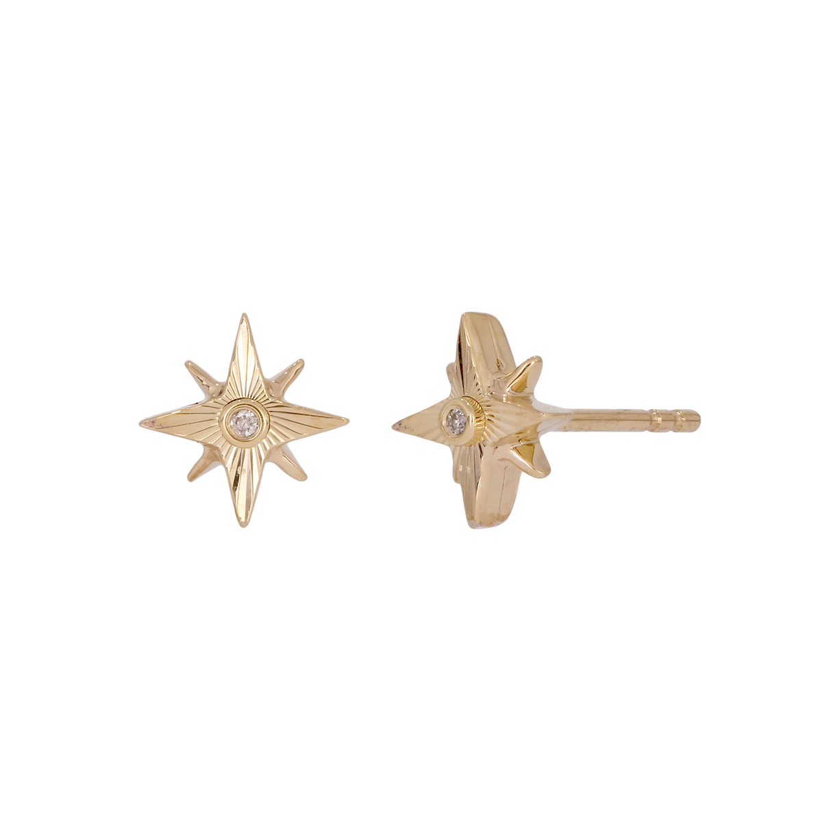 14K Gold Diamond Star Stud Earrings