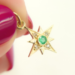 Load image into Gallery viewer, 14K Solid Gold Diamond &amp; Emerald Star Charm. GDP274
