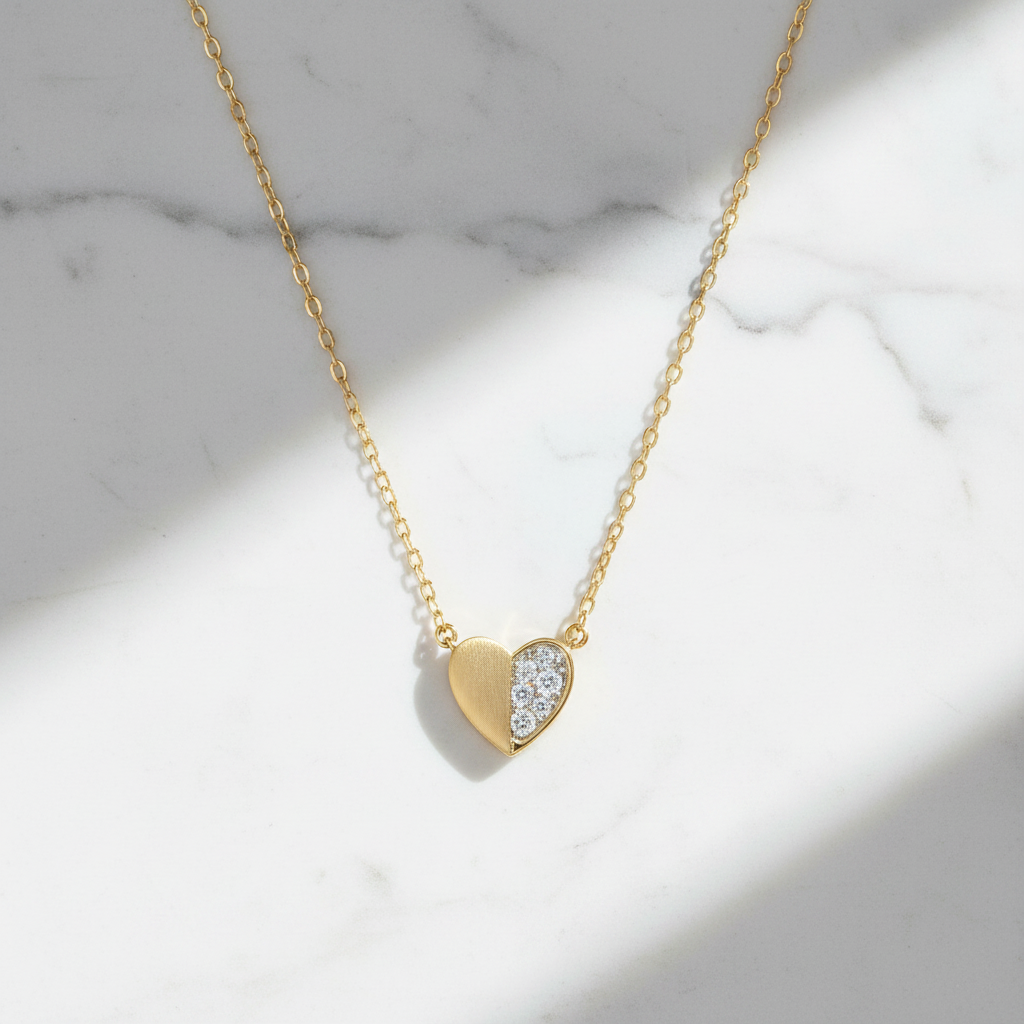 NFB72397. 14K Solid Gold Diamond Heart Necklace