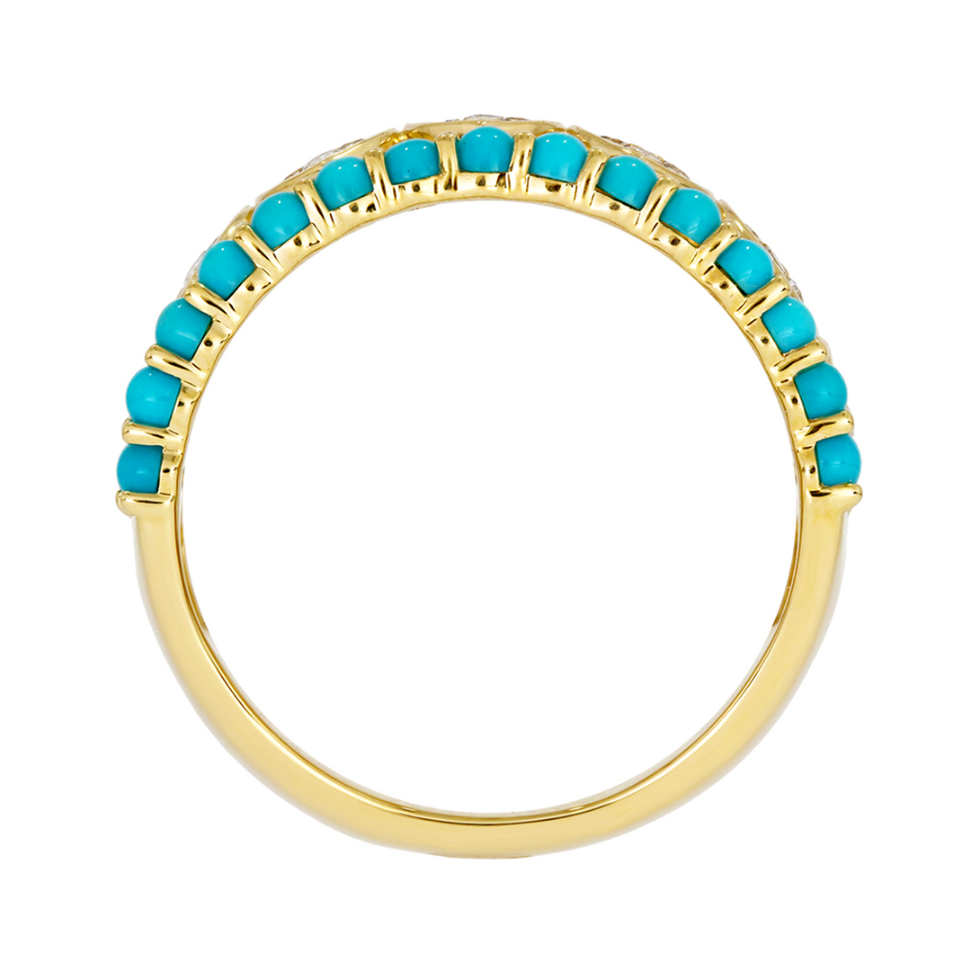 RFF18355TQ. 14k Solid Gold Diamond and Turquoise Heart Band Ring