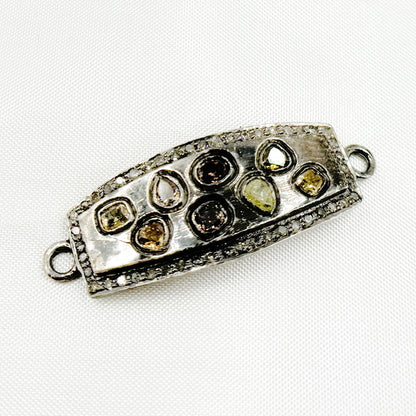 DC482. Diamond & Sterling Silver Rectangle Connector with Gemstone