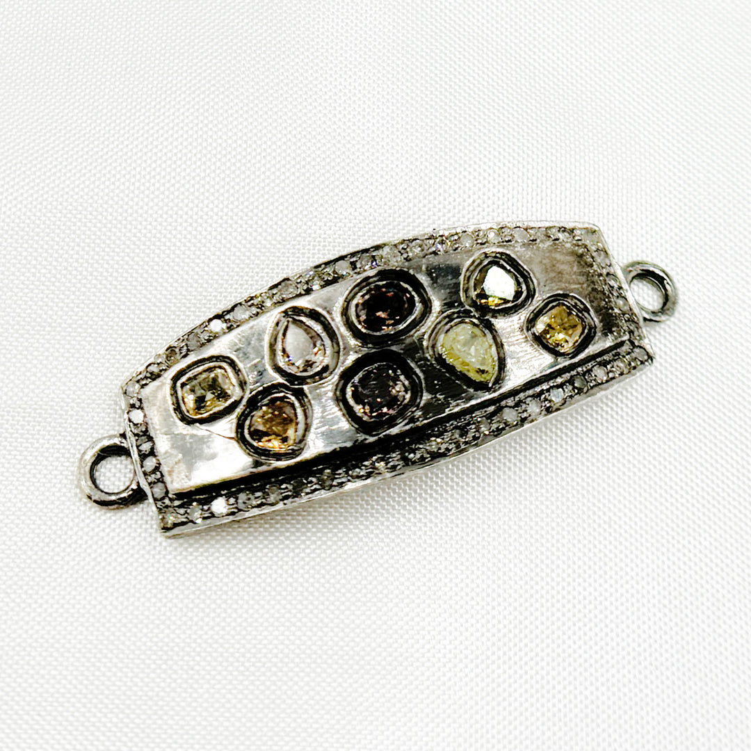 DC482. Diamond & Sterling Silver Rectangle Connector with Gemstone