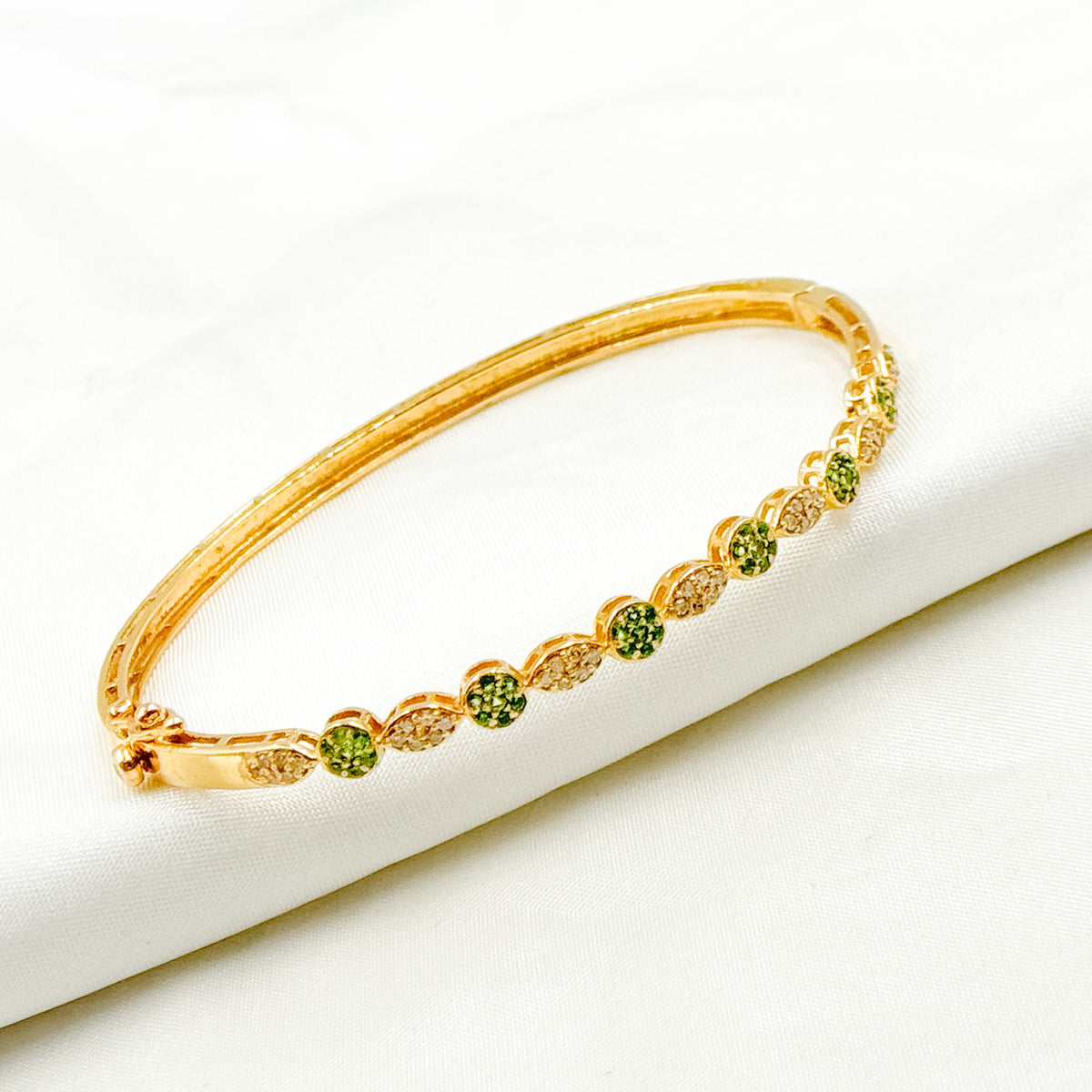 KG246. 14K Solid Gold Bangle with Diamonds and Stones
