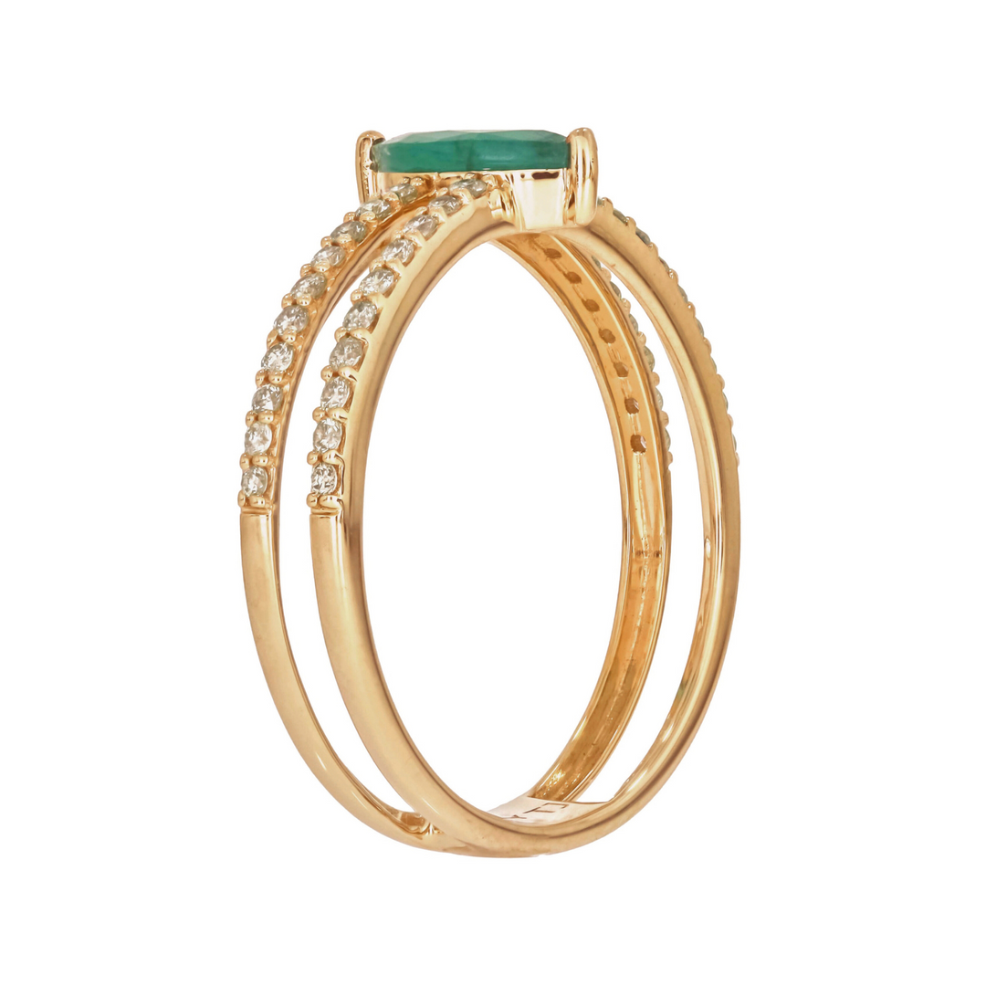 14K Solid Gold Diamond and Emerald Spiral Marquise Ring. CR96469EM8X4