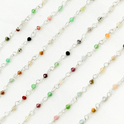Multi Gemstone White Sterling Silver Wire Chain