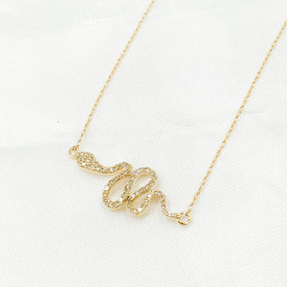 NFE71043. 14k Solid Gold Diamond Snake Necklace