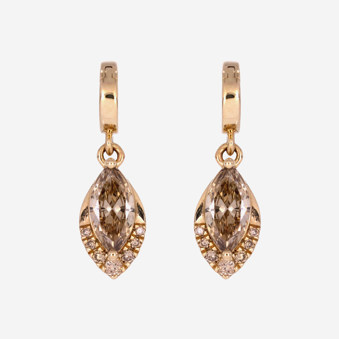 CMF00341C. 14K Solid Gold Champagne Diamond Marquise Charm