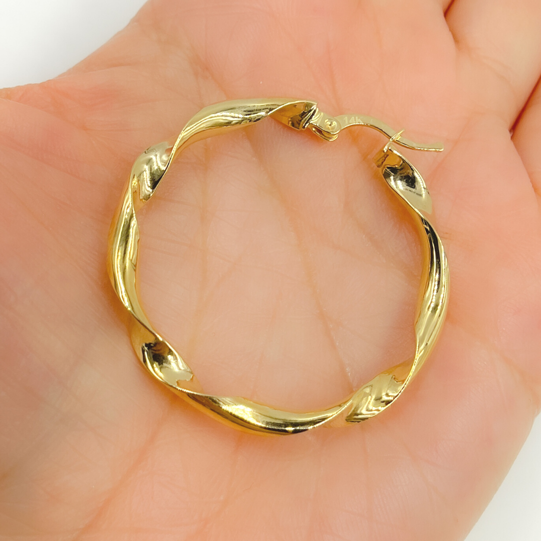 GER125. 14K Solid Gold Twisted Hoop