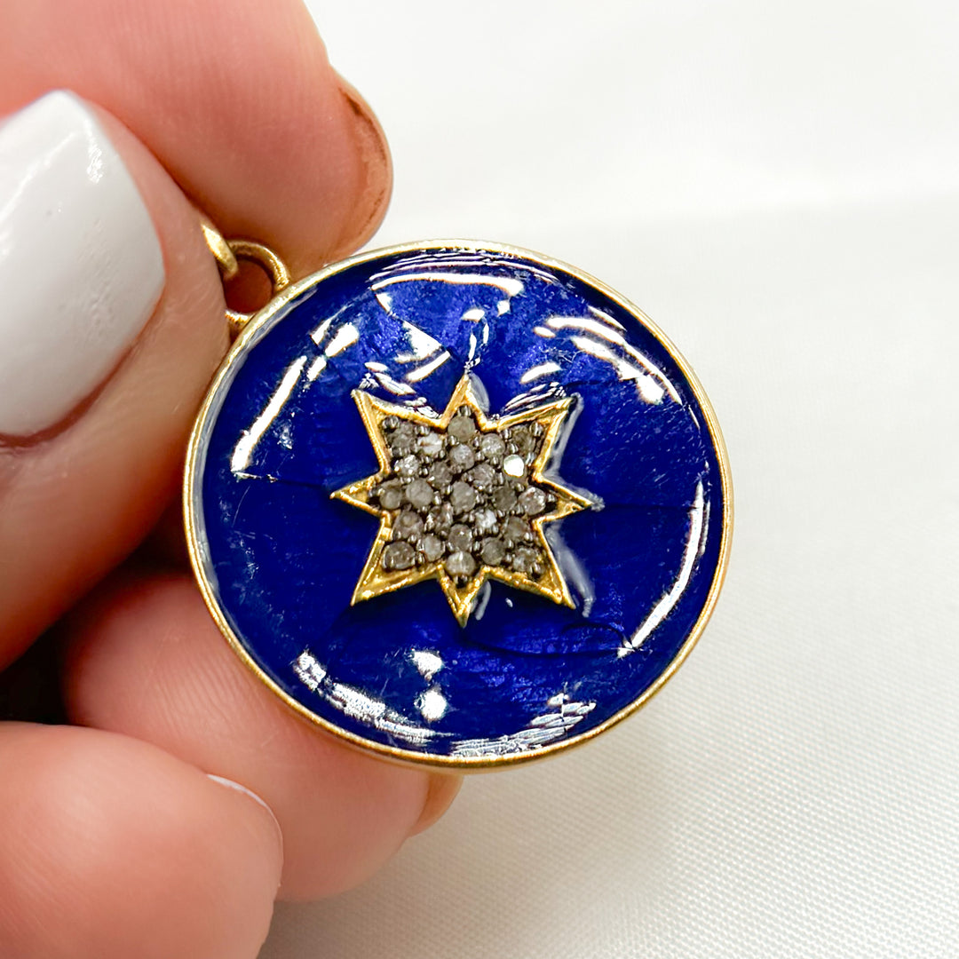 DP578A. Diamond Sterling Silver Round Star Enamel Pendant