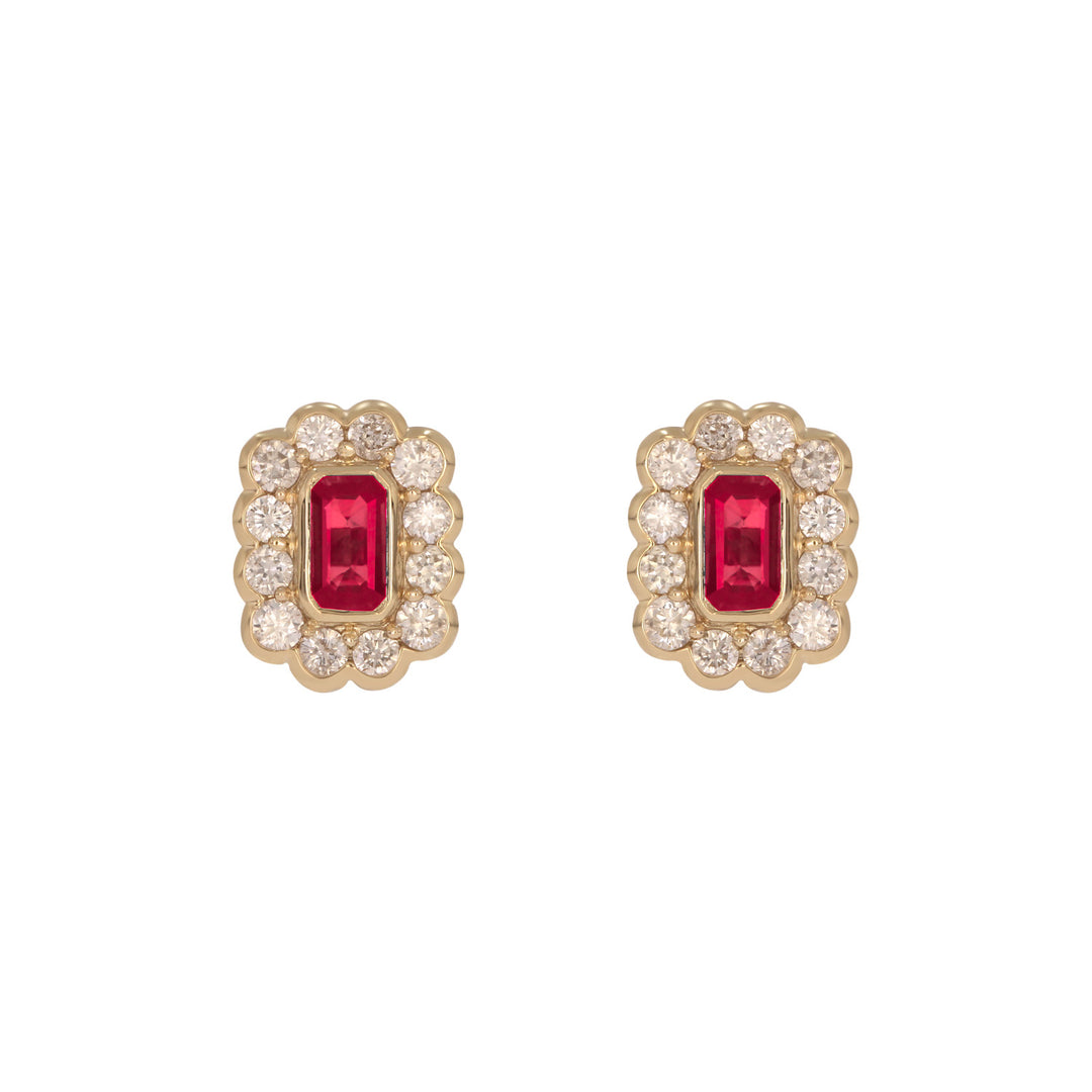 EFI54128. 14k Solid Gold Diamond and Gemstone Studs Earrings