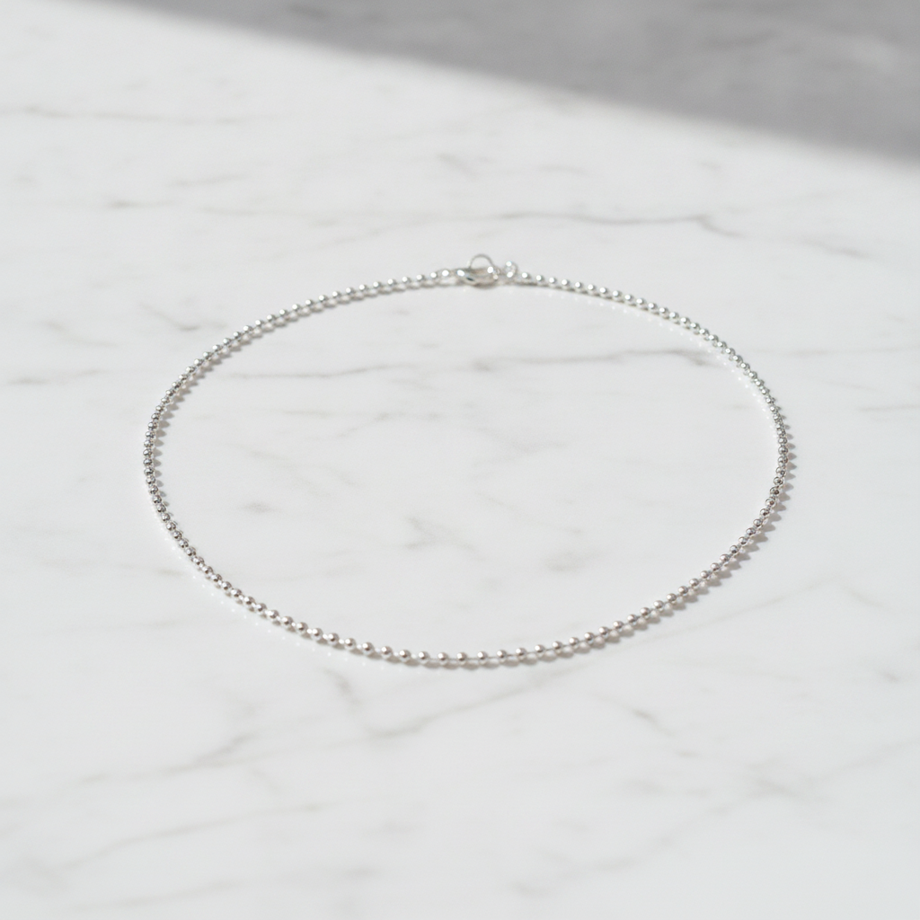 200CPBBWG. 14K Solid White Gold Ball Necklace