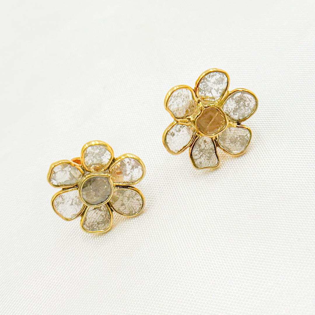 DE030. Diamond Silver Flower Studs