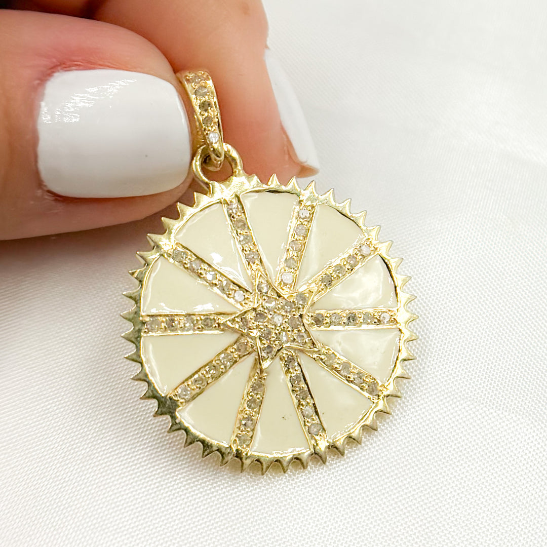 DP765A. Diamond Sterling Silver Round Star Enamel Pendant